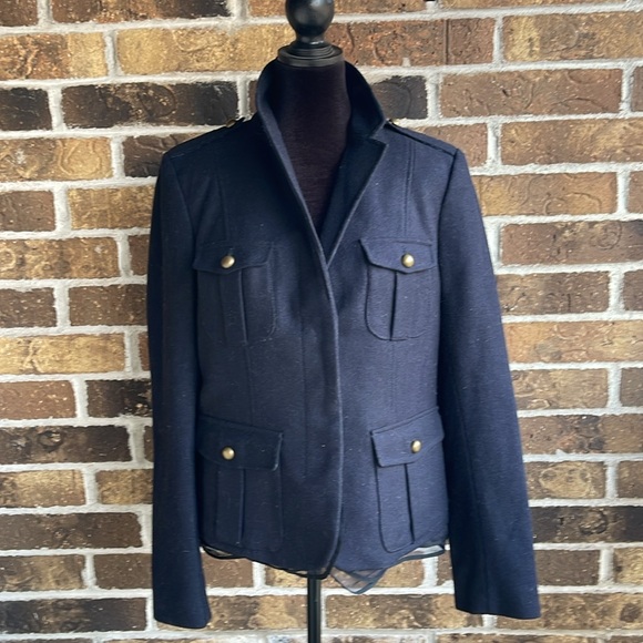 LOFT Navy Blue Mesh Trim Jacket Blazer Wool Blend - Picture 8 of 16